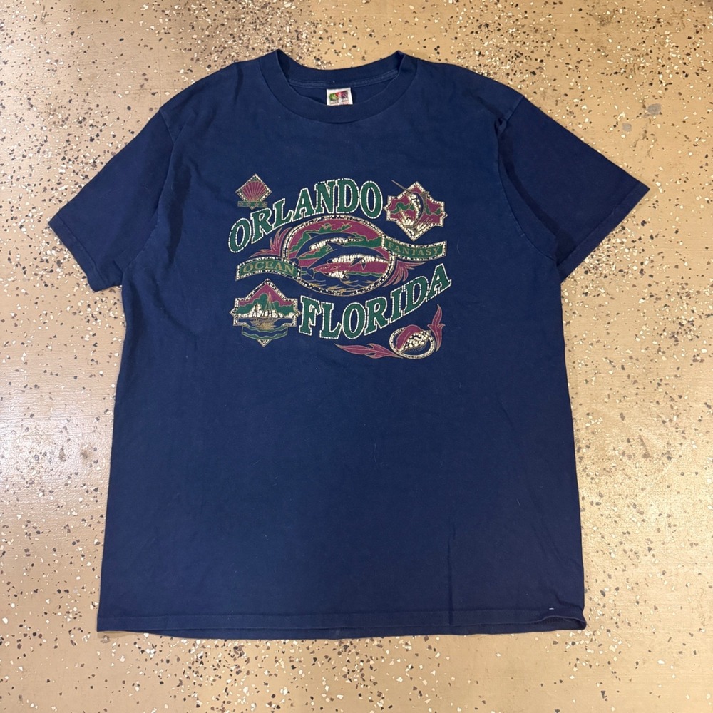 Fruit of the Loom Orlando Florida T Shirt Mens XL Navy Blue‎ Graphic Tee